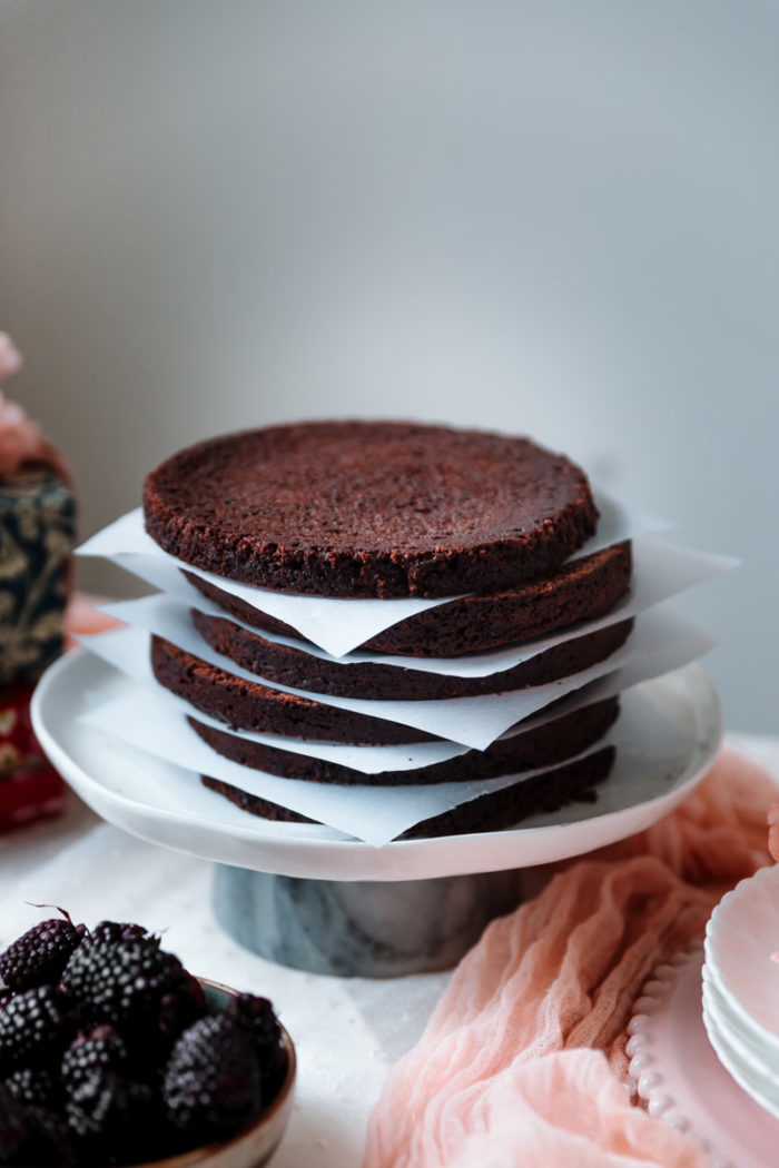 Chocolate cake with creamy blackberry filling and chocolate ganache ...