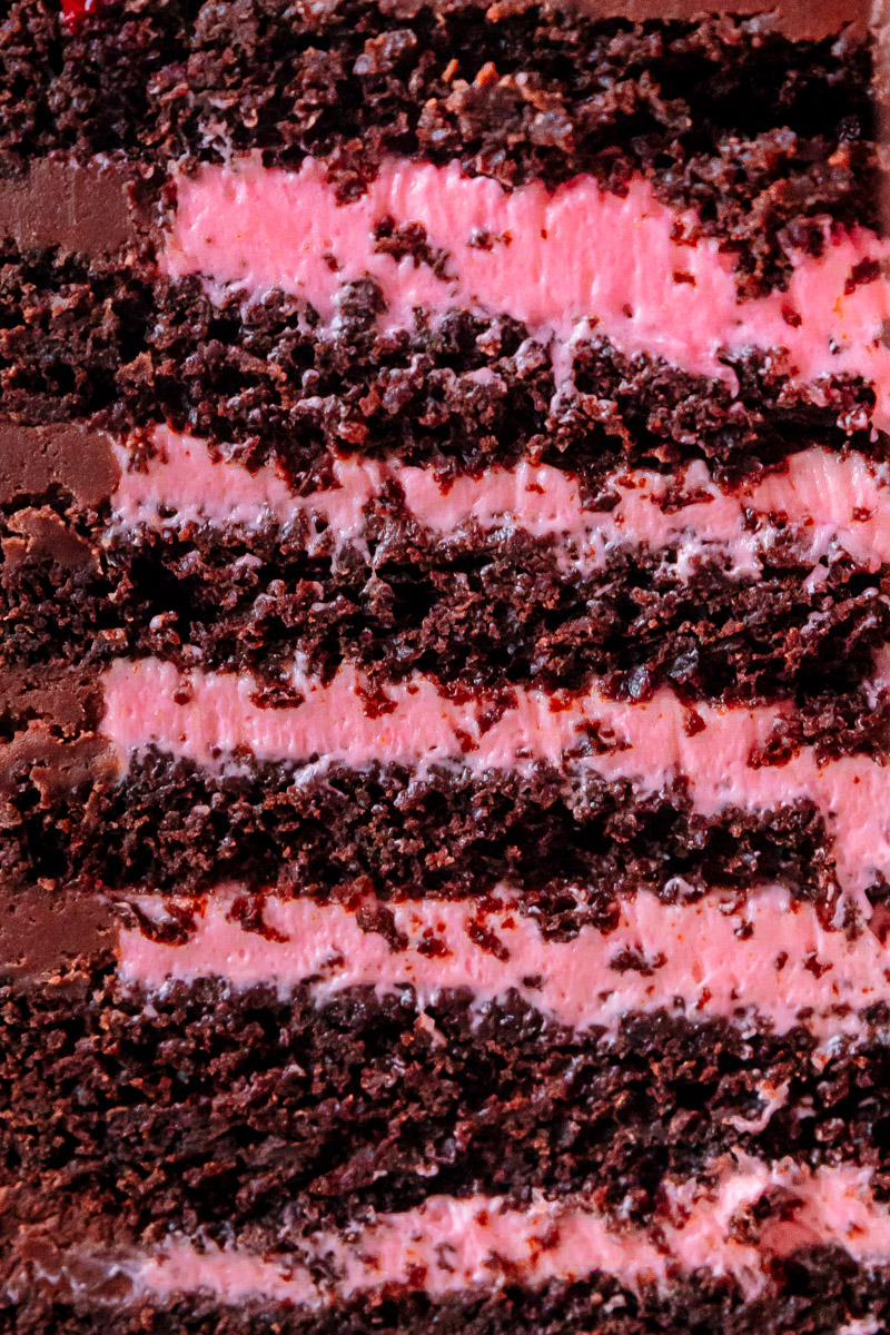 CHOCOLATE CAKE WITH CREAMY BLACKBERRY FILLING AND CHOCOLATE GANACHE